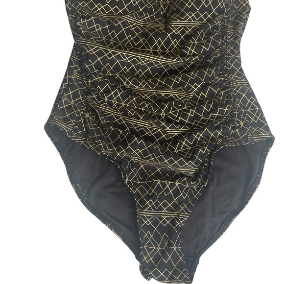 Nip Tuck Swim Deco Foil Louise One Piece Swimsuit Size 6 Black Gold Multi Cup Sz - Picture 5 of 14